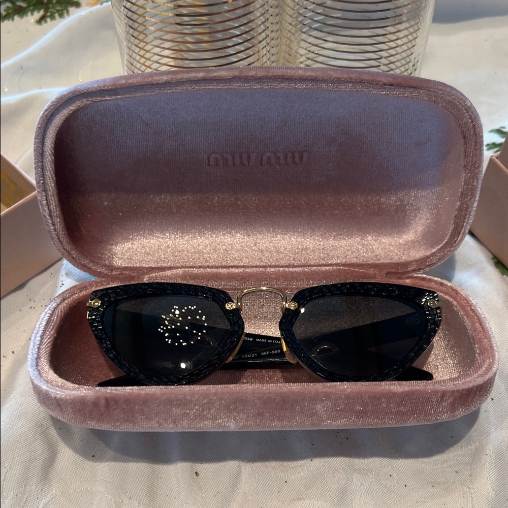 Miu Miu Black Cat-Eye Glitter Sunglasses